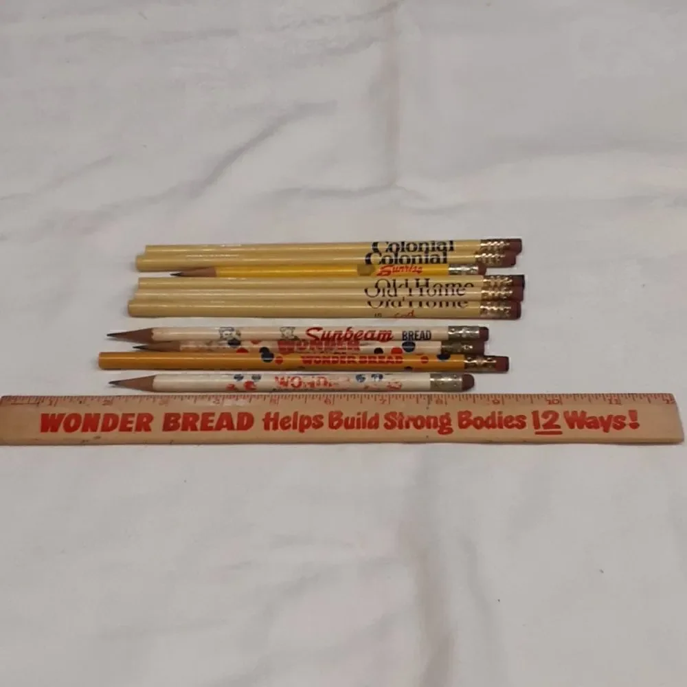 Bundle of‎ vintage ruler & pencils from various bread companies
